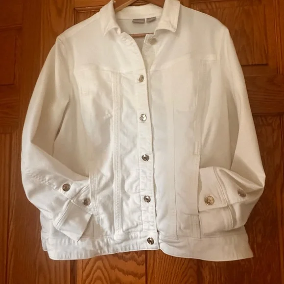 Chico’s Sz 3 White Denim Jacket - Picture 1 of 6